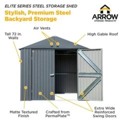 Arrow Elite Steel Storage Shed, 10x8, Blue Grey -ShelterLogic || Arrow Shop 01 eliteseries arrow infographic pp 2000x2000 0420 2 2