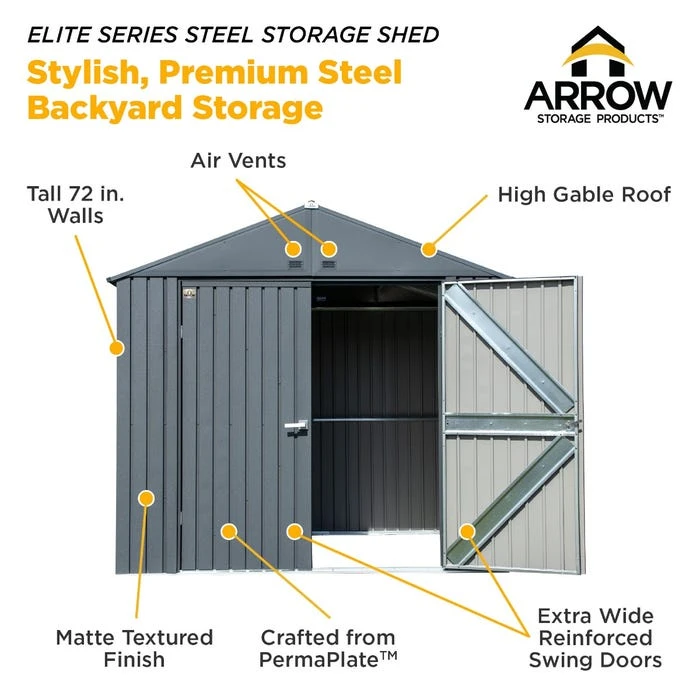Arrow Elite Steel Storage Shed, 10x8, Cool Grey 7 Arrow Elite Steel Storage Shed, 10x8, Cool Grey - Image 7