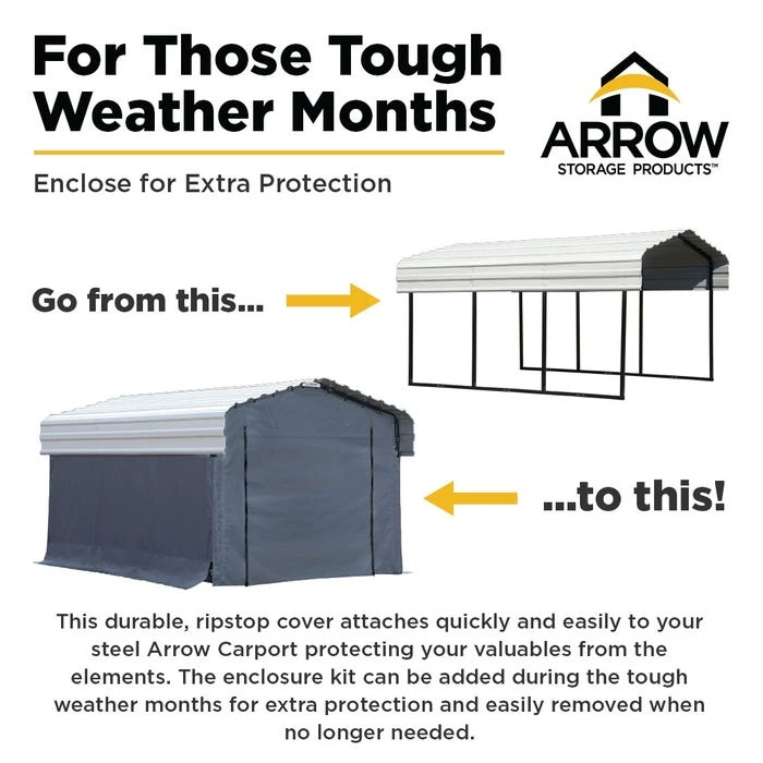 Enclosure Kit For Arrow Carport, 12 Ft. X 20 Ft. Gray 4 Enclosure Kit For Arrow Carport, 12 Ft. X 20 Ft. Gray - Image 4