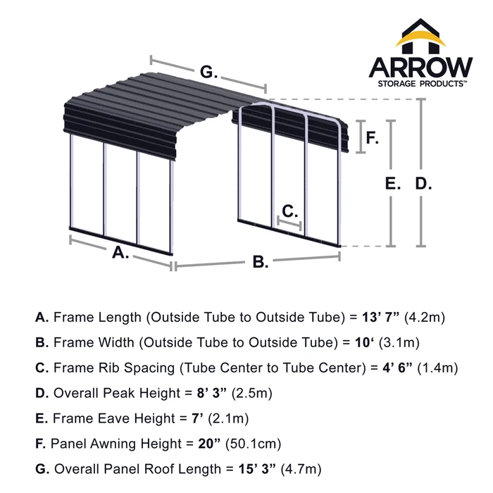 Arrow Carport, 10 Ft. X 15 Ft. X 7 Ft. Charcoal 10 Arrow Carport, 10 Ft. X 15 Ft. X 7 Ft. Charcoal - Image 10