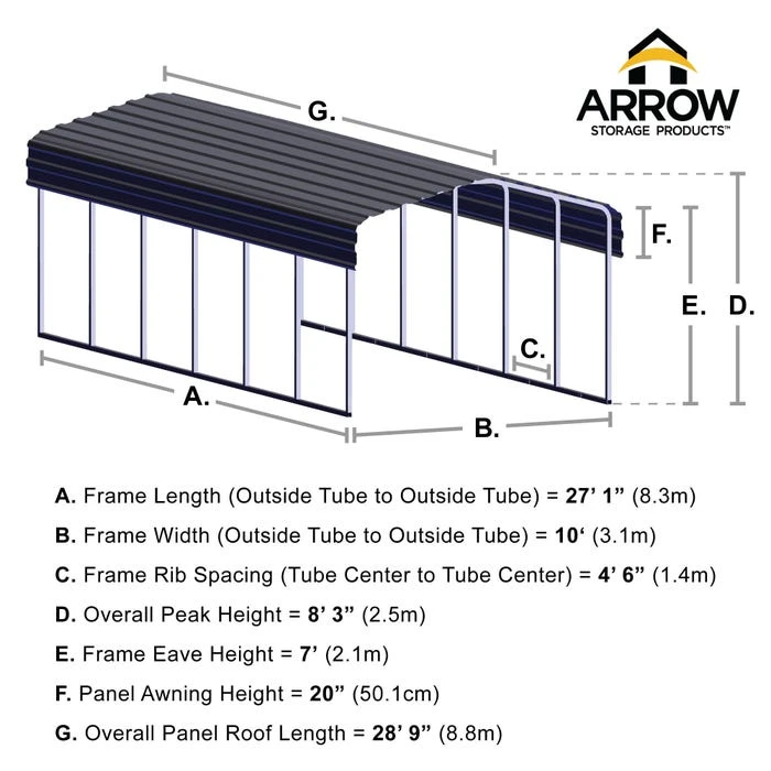 Arrow Carport, 10 Ft. X 29 Ft. X 7 Ft. Eggshell 2 Arrow Carport, 10 Ft. X 29 Ft. X 7 Ft. Eggshell - Image 2