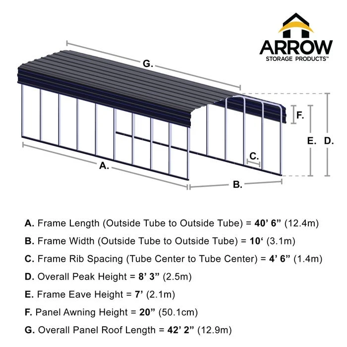 Arrow Carport, 10 Ft. X 42 Ft. X 7 Ft. Eggshell 2 Arrow Carport, 10 Ft. X 42 Ft. X 7 Ft. Eggshell - Image 2