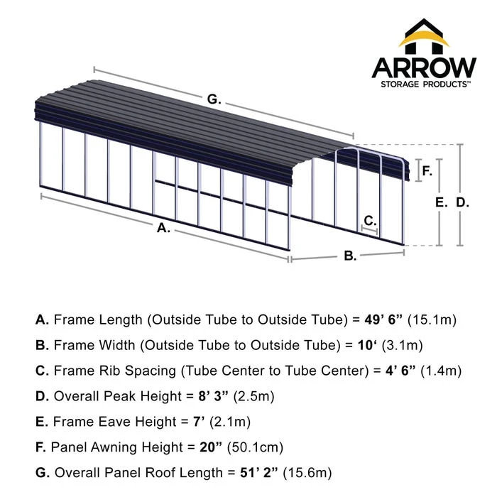 Arrow Carport, 10 Ft. X 51 Ft. X 7 Ft. Charcoal 2 Arrow Carport, 10 Ft. X 51 Ft. X 7 Ft. Charcoal - Image 2