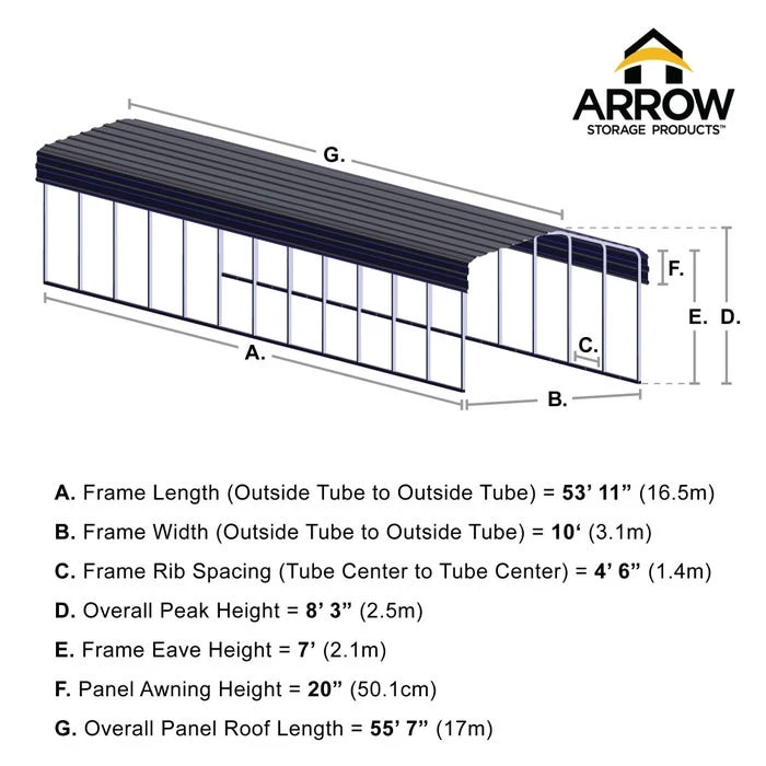Arrow Carport, 10 Ft. X 56 Ft. X 7 Ft. Charcoal 2 Arrow Carport, 10 Ft. X 56 Ft. X 7 Ft. Charcoal - Image 2