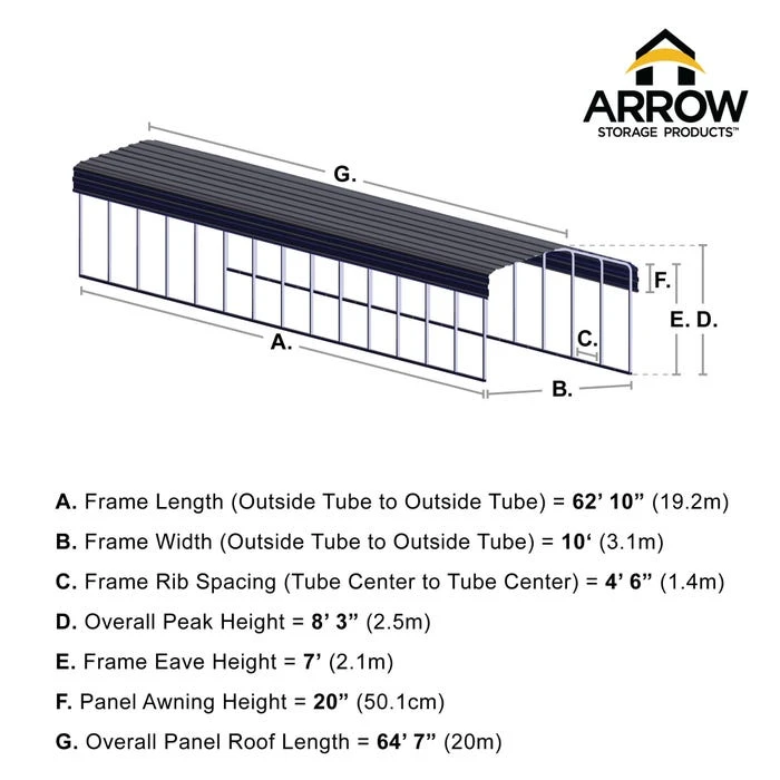 Arrow Carport, 10 Ft. X 65 Ft. X 7 Ft. Eggshell 2 Arrow Carport, 10 Ft. X 65 Ft. X 7 Ft. Eggshell - Image 2