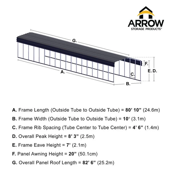 Arrow Carport, 10 Ft. X 82 Ft. X 7 Ft. Eggshell 2 Arrow Carport, 10 Ft. X 82 Ft. X 7 Ft. Eggshell - Image 2