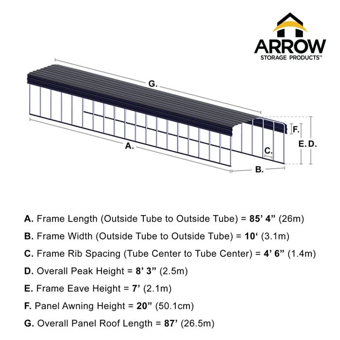 Arrow Carport, 10 Ft. X 87 Ft. X 7 Ft. Eggshell 2 Arrow Carport, 10 Ft. X 87 Ft. X 7 Ft. Eggshell - Image 2