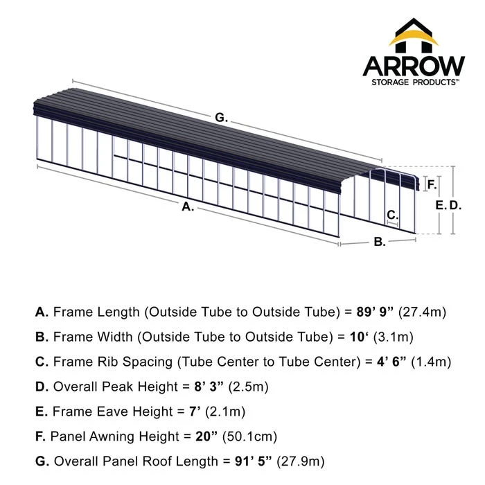 Arrow Carport, 10 Ft. X 91 Ft. X 7 Ft. Eggshell 2 Arrow Carport, 10 Ft. X 91 Ft. X 7 Ft. Eggshell - Image 2