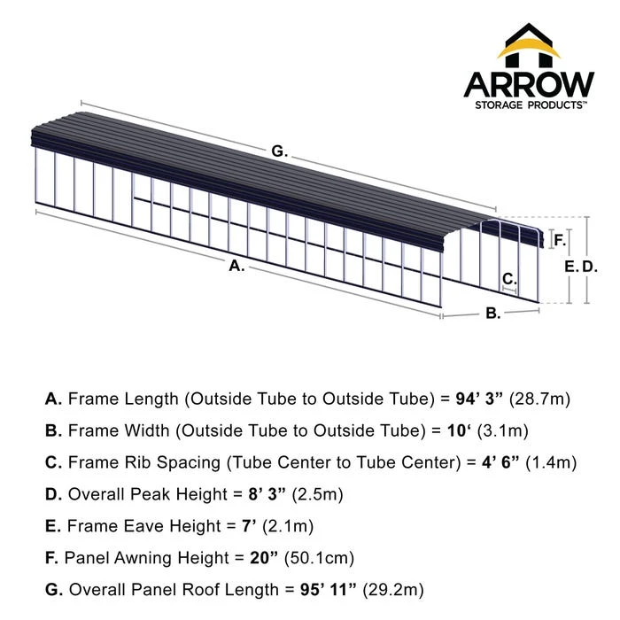 Arrow Carport, 10 Ft. X 96 Ft. X 7 Ft. Eggshell 2 Arrow Carport, 10 Ft. X 96 Ft. X 7 Ft. Eggshell - Image 2