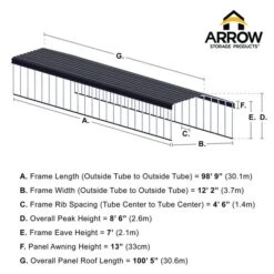 Arrow Carport, 12 Ft. X 100 Ft. X 7 Ft. Charcoal -ShelterLogic || Arrow Shop 12x100 arrowcarport infographic pp 2000x2000 1119