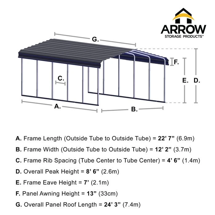 Arrow Carport, 12 Ft. X 24 Ft. X 7 Ft. Charcoal 3 Arrow Carport, 12 Ft. X 24 Ft. X 7 Ft. Charcoal - Image 3
