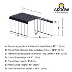 Arrow Carport, 12 Ft. X 29 Ft. X 7 Ft. Charcoal -ShelterLogic || Arrow Shop 12x29 arrowcarport infographic pp 2000x2000 1119 1