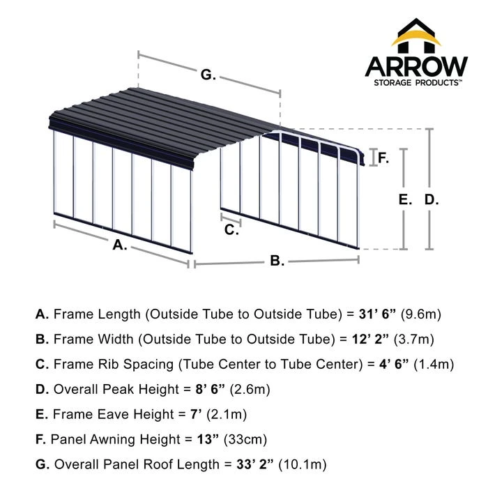 Arrow Carport, 12 Ft. X 33 Ft. X 7 Ft. Eggshell 3 Arrow Carport, 12 Ft. X 33 Ft. X 7 Ft. Eggshell - Image 3