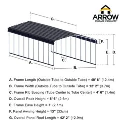 Arrow Carport, 12 Ft. X 42 Ft. X 7 Ft. Charcoal -ShelterLogic || Arrow Shop 12x42 arrowcarport infographic pp 2000x2000 1119