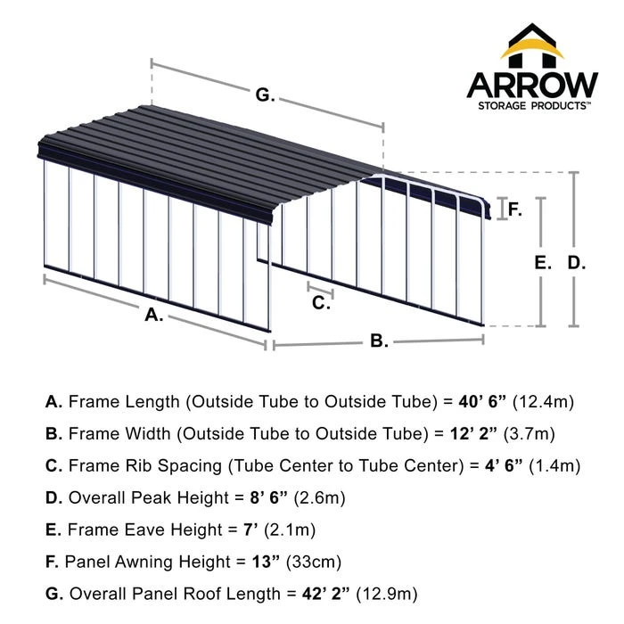 Arrow Carport, 12 Ft. X 42 Ft. X 7 Ft. Eggshell 3 Arrow Carport, 12 Ft. X 42 Ft. X 7 Ft. Eggshell - Image 3