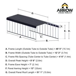 Arrow Carport, 12 Ft. X 51 Ft. X 7 Ft. Eggshell 16 Arrow Carport, 12 Ft. X 51 Ft. X 7 Ft. Eggshell -ShelterLogic || Arrow Shop 12x51 arrowcarport infographic pp 2000x2000 1119 1 1