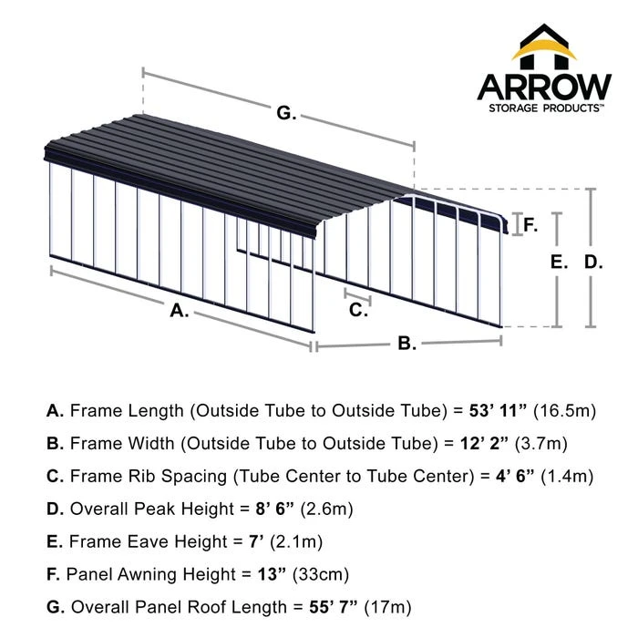 Arrow Carport, 12 Ft. X 56 Ft. X 7 Ft. Eggshell 3 Arrow Carport, 12 Ft. X 56 Ft. X 7 Ft. Eggshell - Image 3