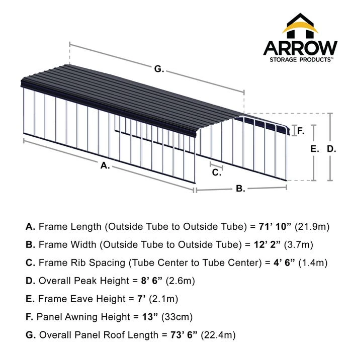 Arrow Carport, 12 Ft. X 74 Ft. X 7 Ft. Eggshell 3 Arrow Carport, 12 Ft. X 74 Ft. X 7 Ft. Eggshell - Image 3