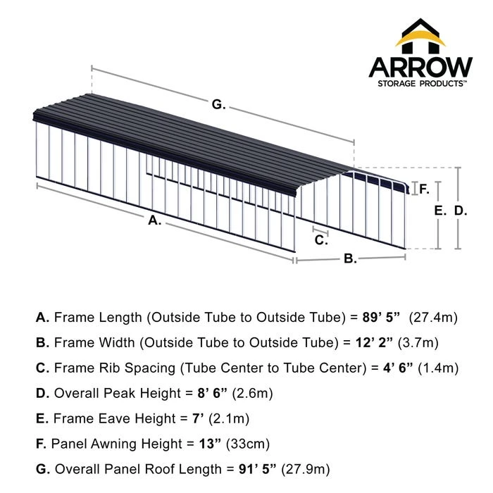 Arrow Carport, 12 Ft. X 91 Ft. X 7 Ft. Eggshell 3 Arrow Carport, 12 Ft. X 91 Ft. X 7 Ft. Eggshell - Image 3