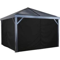 Curtains For South Beach Gazebo, 12 Ft. X 12 Ft. Black, Gazebo Not Included