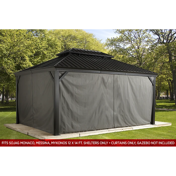 Curtains For Monaco, Messina, And Mykonos Gazebo, 12 Ft. X 14 Ft. Gray, Gazebo Not Included 4 Curtains For Monaco, Messina, And Mykonos Gazebo, 12 Ft. X 14 Ft. Gray, Gazebo Not Included - Image 4