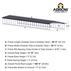 Arrow Carport, 20 Ft. X 100 Ft. X 7 Ft. Charcoal -ShelterLogic || Arrow Shop 20x100 arrowcarport infographic pp 2000x2000 1119