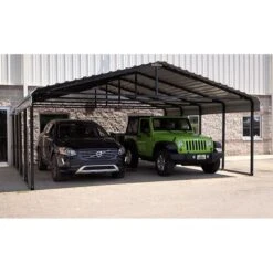 Arrow Carport, 20 Ft. X 20 Ft. X 7 Ft. Charcoal -ShelterLogic || Arrow Shop 20x20 2cars arrowcarport 0719 1 1