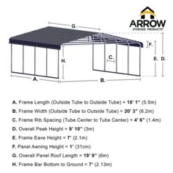 Arrow Carport, 20 Ft. X 20 Ft. X 7 Ft. Eggshell -ShelterLogic || Arrow Shop 20x20 arrowcarport infographic pp 2000x2000 1119 1