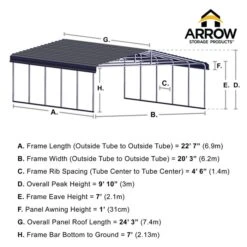 Arrow Carport, 20 Ft. X 24 Ft. X 7 Ft. Charcoal -ShelterLogic || Arrow Shop 20x24 arrowcarport infographic pp 2000x2000 1119