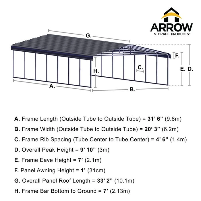 Arrow Carport, 20 Ft. X 29 Ft. X 7 Ft. Eggshell 2 Arrow Carport, 20 Ft. X 29 Ft. X 7 Ft. Eggshell - Image 2