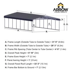 Arrow Carport, 20 Ft. X 33 Ft. X 7 Ft. Eggshell -ShelterLogic || Arrow Shop 20x33 arrowcarport infographic pp 2000x2000 1119 2 1
