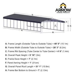 Arrow Carport, 20 Ft. X 51 Ft. X 7 Ft. Charcoal -ShelterLogic || Arrow Shop 20x51 arrowcarport infographic pp 2000x2000 1119