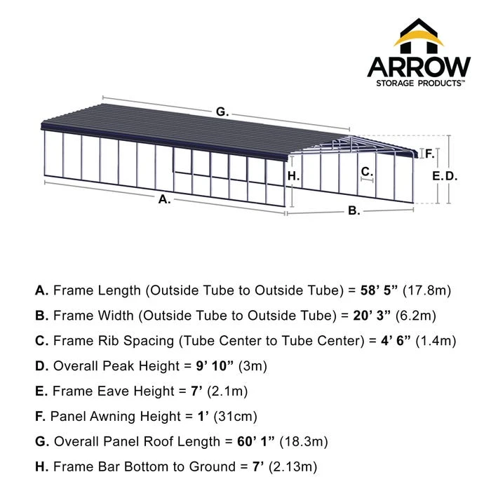 Arrow Carport, 20 Ft. X 60 Ft. X 7 Ft. Eggshell 2 Arrow Carport, 20 Ft. X 60 Ft. X 7 Ft. Eggshell - Image 2