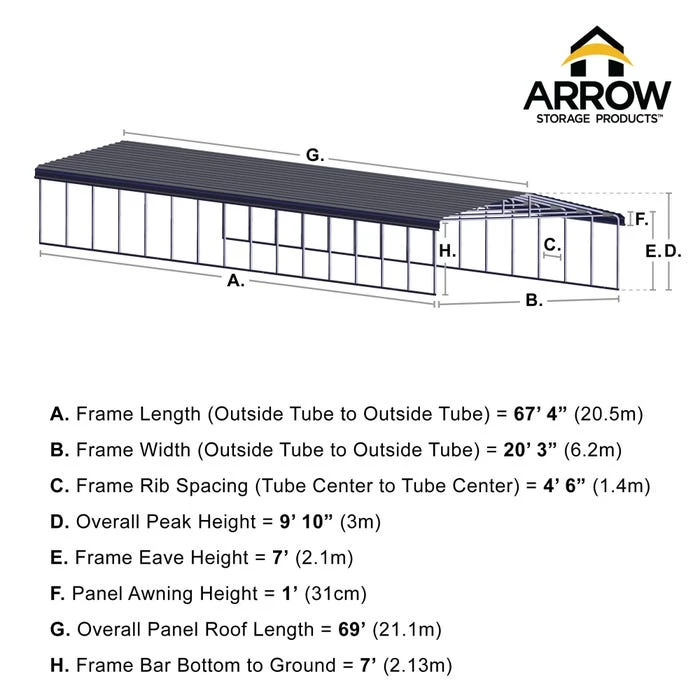 Arrow Carport, 20 Ft. X 69 Ft. X 7 Ft. Eggshell 2 Arrow Carport, 20 Ft. X 69 Ft. X 7 Ft. Eggshell - Image 2