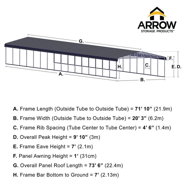 Arrow Carport, 20 Ft. X 74 Ft. X 7 Ft. Eggshell 2 Arrow Carport, 20 Ft. X 74 Ft. X 7 Ft. Eggshell - Image 2