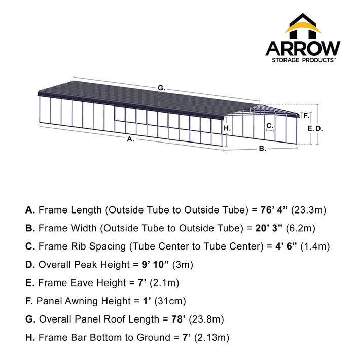 Arrow Carport, 20 Ft. X 78 Ft. X 7 Ft. Eggshell 2 Arrow Carport, 20 Ft. X 78 Ft. X 7 Ft. Eggshell - Image 2