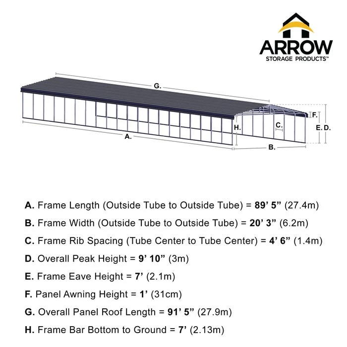 Arrow Carport, 20 Ft. X 91 Ft. X 7 Ft. Eggshell 2 Arrow Carport, 20 Ft. X 91 Ft. X 7 Ft. Eggshell - Image 2