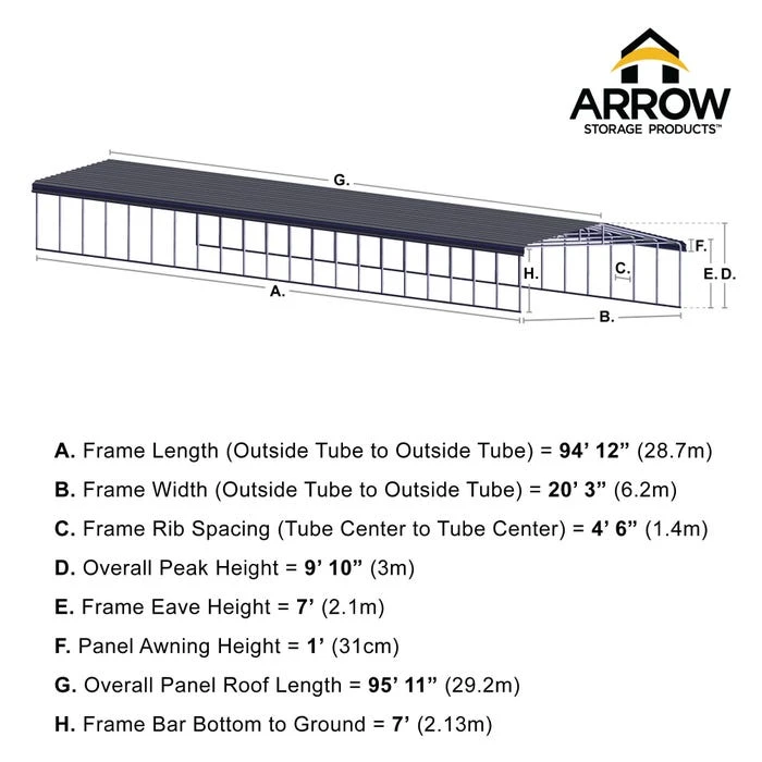 Arrow Carport, 20 Ft. X 96 Ft. X 7 Ft. Charcoal 2 Arrow Carport, 20 Ft. X 96 Ft. X 7 Ft. Charcoal - Image 2