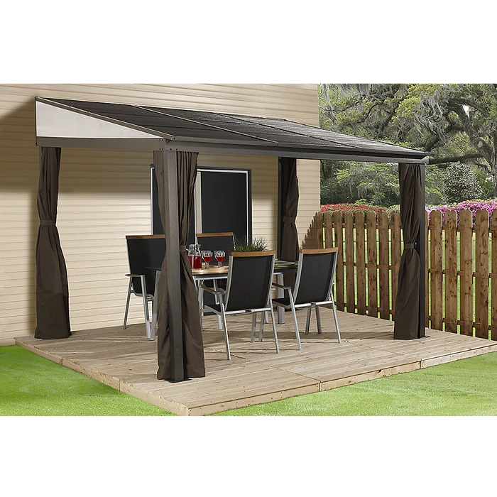 Portland Wall-Mounted Hardtop Gazebo, 10 Ft. X 12 Ft. Dark Brown 2 Portland Wall-Mounted Hardtop Gazebo, 10 Ft. X 12 Ft. Dark Brown - Image 2