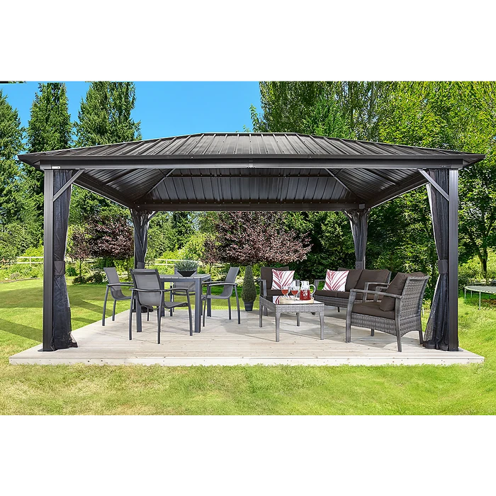 Genova Hardtop Gazebo, 12 Ft. X 16 Ft. Dark Brown 2 Genova Hardtop Gazebo, 12 Ft. X 16 Ft. Dark Brown - Image 2