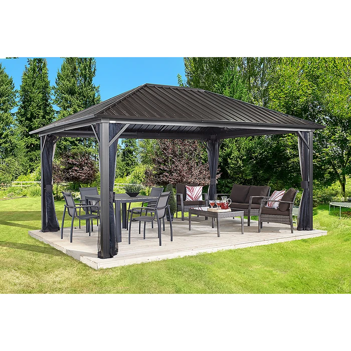 Genova Hardtop Gazebo, 12 Ft. X 16 Ft. Dark Brown 3 Genova Hardtop Gazebo, 12 Ft. X 16 Ft. Dark Brown - Image 3