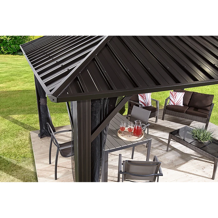 Genova Hardtop Gazebo, 12 Ft. X 16 Ft. Dark Brown 4 Genova Hardtop Gazebo, 12 Ft. X 16 Ft. Dark Brown - Image 4