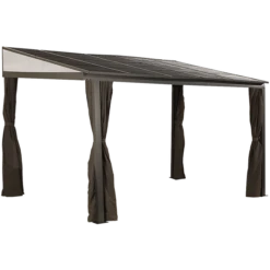 Portland Wall-Mounted Hardtop Gazebo, 10 Ft. X 14 Ft. Dark Brown