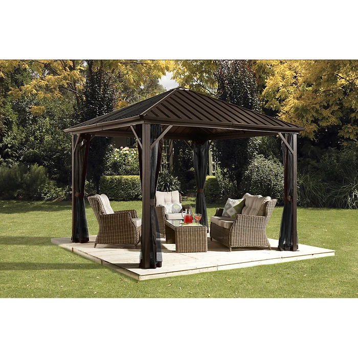 Dakota Hardtop Gazebo, 8 Ft. X 8 Ft. Dark Brown 2 Dakota Hardtop Gazebo, 8 Ft. X 8 Ft. Dark Brown - Image 2