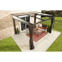 Budapest Wall-Mounted Hardtop Gazebo, 10 Ft. X 12 Ft. Dark Brown -ShelterLogic || Arrow Shop 500 9165234 2