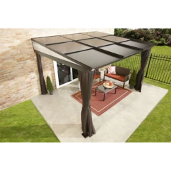 Budapest Wall-Mounted Hardtop Gazebo, 10 Ft. X 12 Ft. Dark Brown -ShelterLogic || Arrow Shop 500 9165234 3