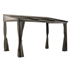 Budapest Wall-Mounted Hardtop Gazebo, 10 Ft. X 12 Ft. Dark Brown