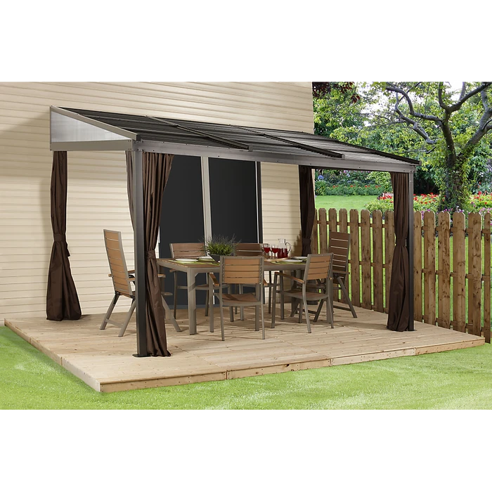Francfort Wall-Mounted Hardtop Gazebo, 10 Ft. X 12 Ft. Dark Brown 2 Francfort Wall-Mounted Hardtop Gazebo, 10 Ft. X 12 Ft. Dark Brown - Image 2