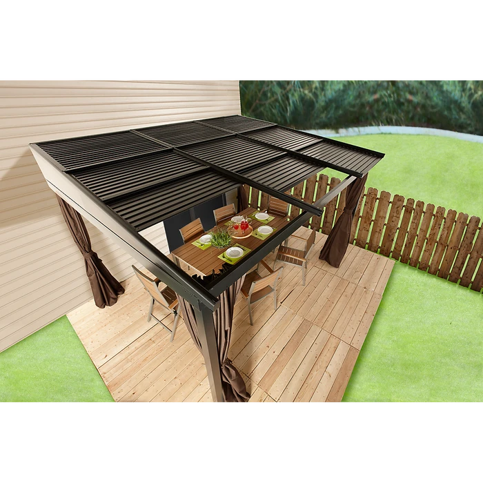 Francfort Wall-Mounted Hardtop Gazebo, 10 Ft. X 12 Ft. Dark Brown 3 Francfort Wall-Mounted Hardtop Gazebo, 10 Ft. X 12 Ft. Dark Brown - Image 3