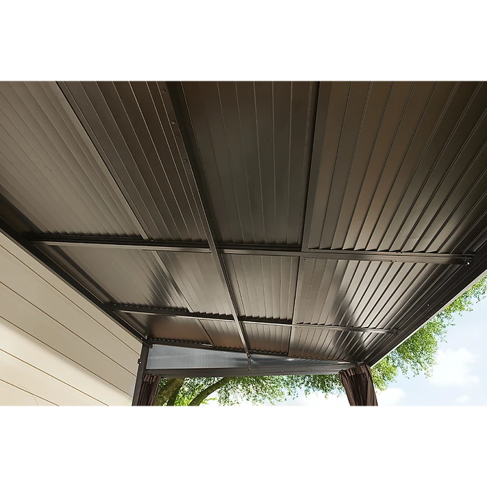 Francfort Wall-Mounted Hardtop Gazebo, 10 Ft. X 12 Ft. Dark Brown 4 Francfort Wall-Mounted Hardtop Gazebo, 10 Ft. X 12 Ft. Dark Brown - Image 4